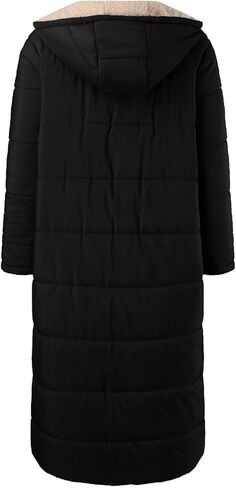 معاطف شتوية طويلة للنساء دافئة كبيرة الحجم من الصوف القابل للعكس سترات منتفخة للأسفل ملابس خارجية مع غطاء للرأس in Kuwait