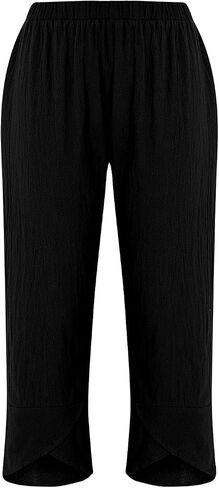 Women Summer Ninth Pants Solid Color Middle Waist Loose Casual Trousers with Pockets in Saudi Arabia