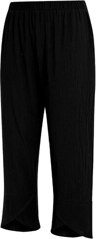 Women Summer Ninth Pants Solid Color Middle Waist Loose Casual Trousers with Pockets in Saudi Arabia
