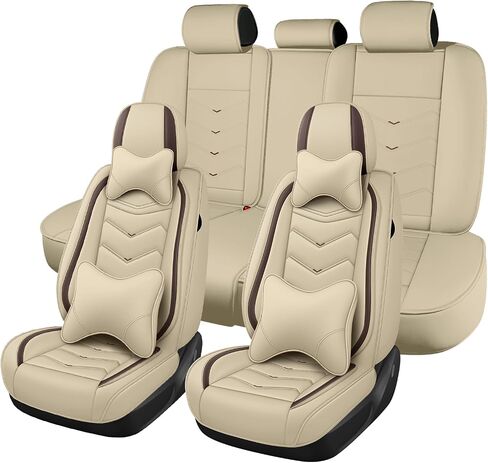 غطاء مقعد السيارة لكزس LS 430 2001-2006، مجموعة أغطية المقاعد الكاملة، غطاء مقعد مقاوم للماء غير قابل للانزلاق، أغطية مقاعد السيارة من جلد نابا المقاوم للتآكل. (فاخرة 5 مقاعد / بيج) in Kuwait