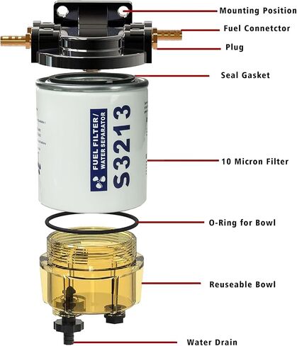 S3227 Fuel Filter Marine Fuel Water Separator With Clear Bowl Replacement for Marine Outboard Motor Mercury Replace# S3227 320R 490R-RAC-01 18-7948 9-37882 18-7922 18-7922-1(Filter with Bowl) in Kuwait