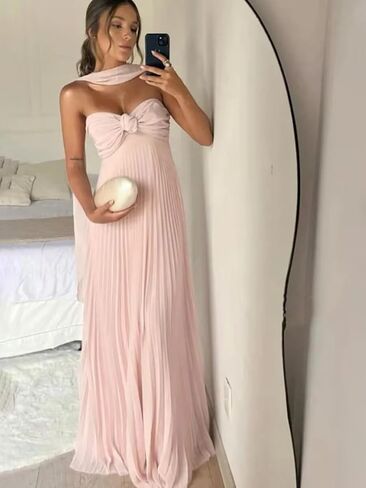 Sweetheart Bridesmaid Dresses Pleated Chiffon Prom Dress A Line Wedding Guest Gowns with Scarf in Saudi Arabia