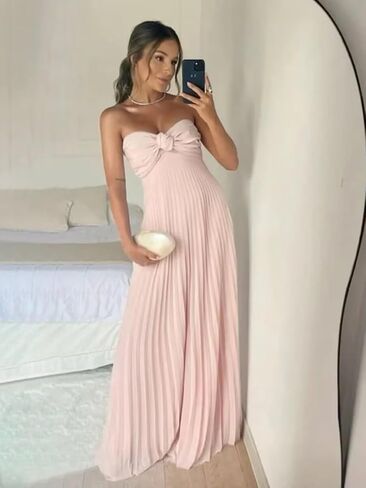Sweetheart Bridesmaid Dresses Pleated Chiffon Prom Dress A Line Wedding Guest Gowns with Scarf in Saudi Arabia