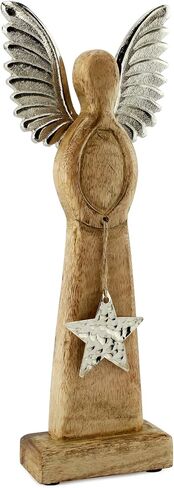 AuldHome Design Wooden Angel Christmas Statue; Farmhouse Holiday Decor Wood and Metal Figurine in Kuwait