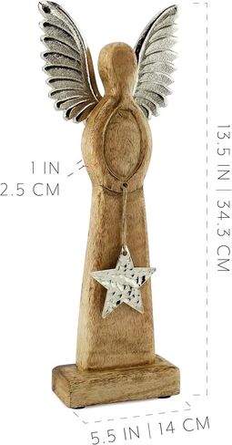 AuldHome Design Wooden Angel Christmas Statue; Farmhouse Holiday Decor Wood and Metal Figurine in Kuwait