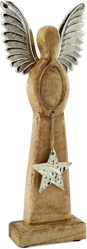 AuldHome Design Wooden Angel Christmas Statue; Farmhouse Holiday Decor Wood and Metal Figurine in Kuwait