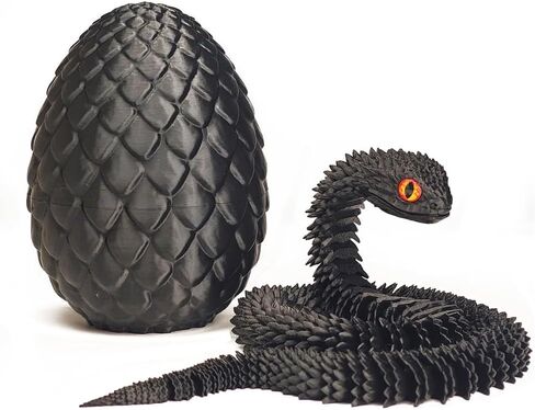 3D Printed Luminous Black Snake Egg Full Articulated Crystal Snake with Egg Home Office Decor Executive Desk in Saudi Arabia