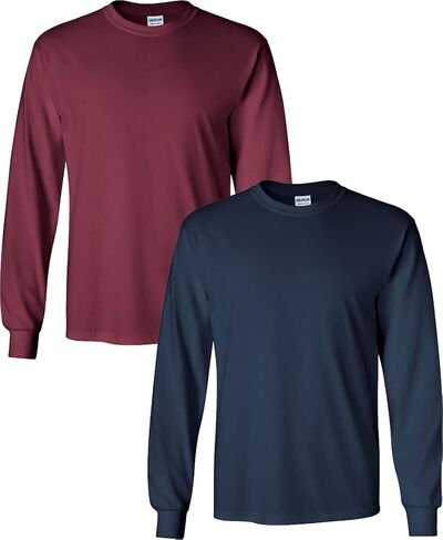 Gildan Men's Ultra Cotton Adult Long Sleeve T-Shirt, 2-Pack Maroon-Navy Pack of 2 Small in Saudi Arabia