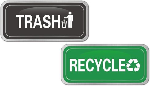 Recycle and Trash Magnets for Kitchen Cans and Recycling Bins,Silver Brushed Trash and Recycle Magnet Combo for Garbage Can Logo Symbol,Outdoor Waste Bin,5.5 Inch (Rectangle) in Saudi Arabia