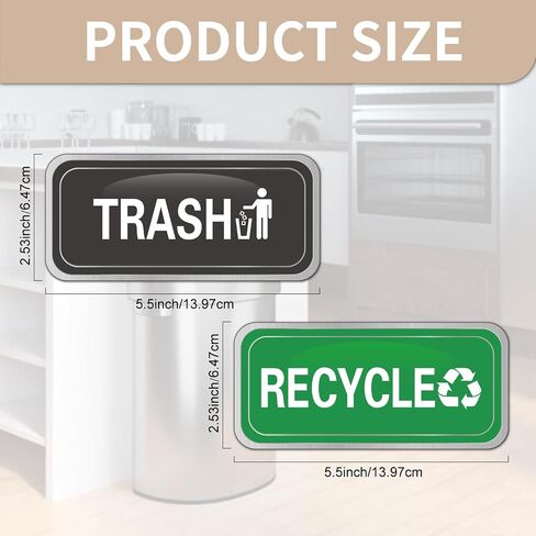 Recycle and Trash Magnets for Kitchen Cans and Recycling Bins,Silver Brushed Trash and Recycle Magnet Combo for Garbage Can Logo Symbol,Outdoor Waste Bin,5.5 Inch (Rectangle) in Saudi Arabia