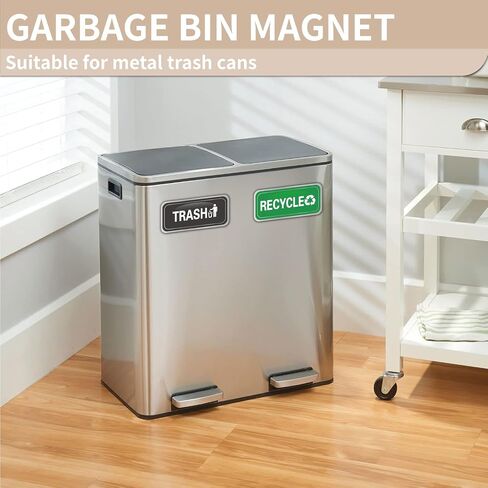 Recycle and Trash Magnets for Kitchen Cans and Recycling Bins,Silver Brushed Trash and Recycle Magnet Combo for Garbage Can Logo Symbol,Outdoor Waste Bin,5.5 Inch (Rectangle) in Saudi Arabia