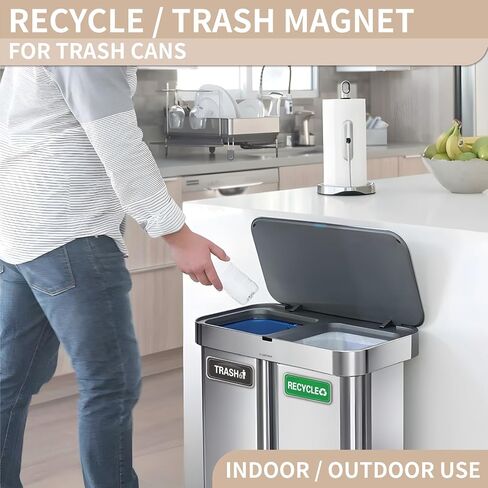 Recycle and Trash Magnets for Kitchen Cans and Recycling Bins,Silver Brushed Trash and Recycle Magnet Combo for Garbage Can Logo Symbol,Outdoor Waste Bin,5.5 Inch (Rectangle) in Saudi Arabia