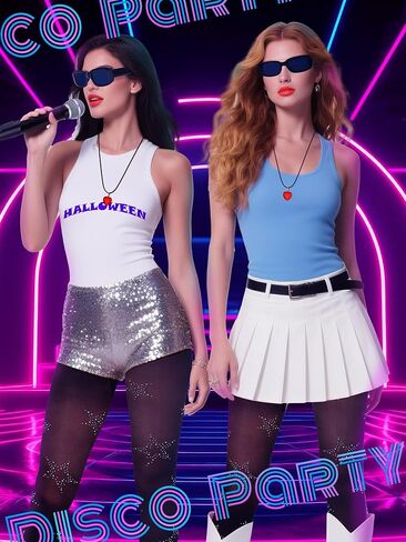 4 Pcs Halloween Pop Singer Costume Accessories for Women Music Singer Concert Outfit Include Punk Rhinestone Stocking Heart Necklace Sunglasses Microphone Prop for Halloween Costume in Saudi Arabia