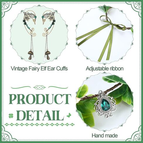 Tondiamo 2 Pcs Fairy Crown Mushroom Elf Ears Cuffs Set Floral Crown Headpiece Vintage Cuffs Drop Halloween Elves Cosplay Set Renaissance Costume Medieval Tiara in Saudi Arabia