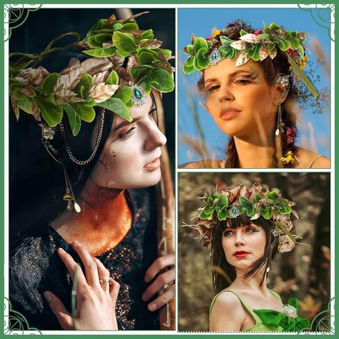 Tondiamo 2 Pcs Fairy Crown Mushroom Elf Ears Cuffs Set Floral Crown Headpiece Vintage Cuffs Drop Halloween Elves Cosplay Set Renaissance Costume Medieval Tiara in Saudi Arabia