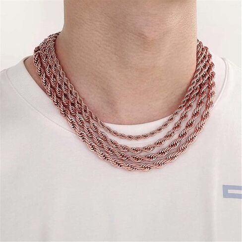 HIJONES Stainless Steel Rope Chain Necklace for Men Women Twist Rope Chain Solid Jewelry 18-33 Inches Hip Hop Rock Chain in Kuwait