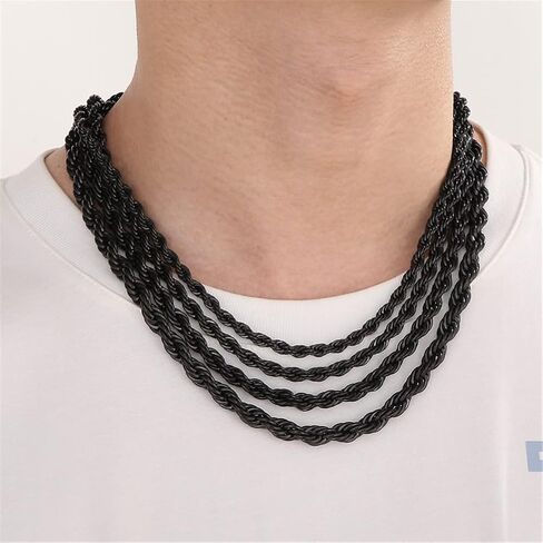 HIJONES Stainless Steel Rope Chain Necklace for Men Women Twist Rope Chain Solid Jewelry 18-33 Inches Hip Hop Rock Chain in Kuwait