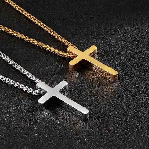 Monily Birthday Gifts for Dad Cross Necklace for Men Silver/Gold Stainless Steel Cross Chain Pendant Necklace for Mens Father's day gifts in Saudi Arabia
