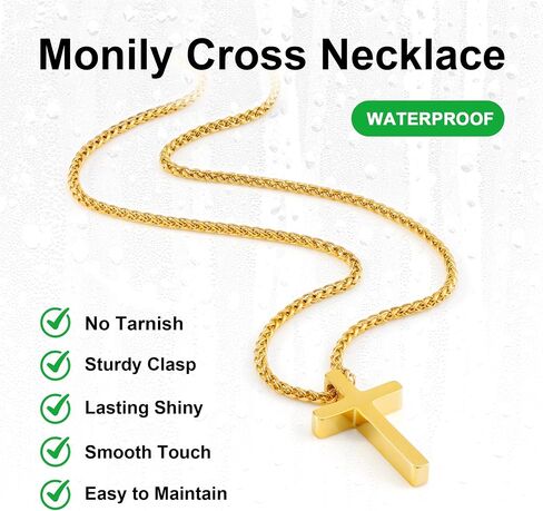 Monily Birthday Gifts for Dad Cross Necklace for Men Silver/Gold Stainless Steel Cross Chain Pendant Necklace for Mens Father's day gifts in Saudi Arabia