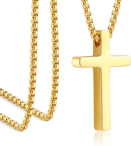 Monily Birthday Gifts for Dad Cross Necklace for Men Silver/Gold Stainless Steel Cross Chain Pendant Necklace for Mens Father's day gifts in Saudi Arabia