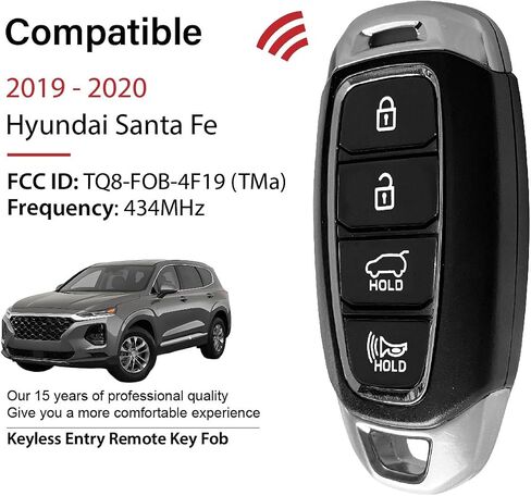 بديل لجهاز التحكم عن بعد Hyundai Santa Fe Key Fob 2019 2020 4 أزرار 434 ميجا هرتز TQ8-FOB-4F19، أسود in Saudi Arabia