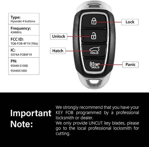 بديل لجهاز التحكم عن بعد Hyundai Santa Fe Key Fob 2019 2020 4 أزرار 434 ميجا هرتز TQ8-FOB-4F19، أسود in Saudi Arabia
