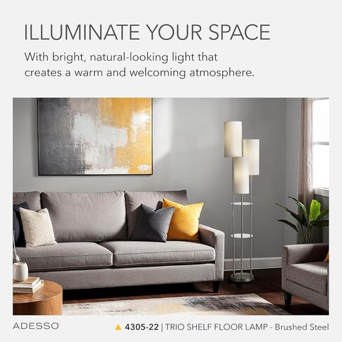 Adesso 4305-01 Trio Shelf Floor Lamp, 68 in., 3 x 40W Type A (Not Included), Black w/Antique Brass Accents, Floor Lamps in Kuwait