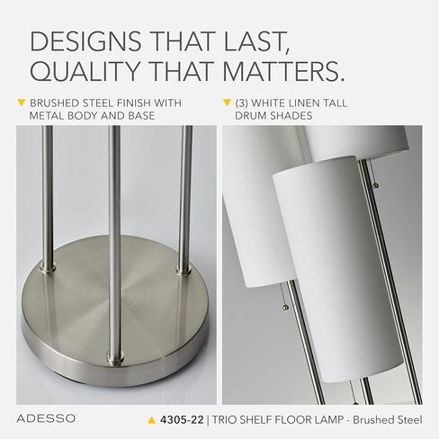 Adesso 4305-01 Trio Shelf Floor Lamp, 68 in., 3 x 40W Type A (Not Included), Black w/Antique Brass Accents, Floor Lamps in Kuwait