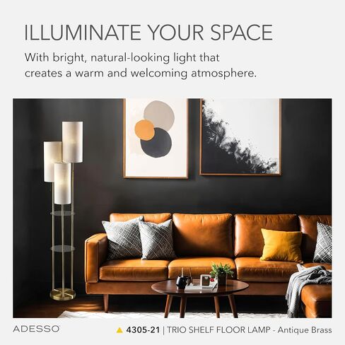 Adesso 4305-01 Trio Shelf Floor Lamp, 68 in., 3 x 40W Type A (Not Included), Black w/Antique Brass Accents, Floor Lamps in Saudi Arabia