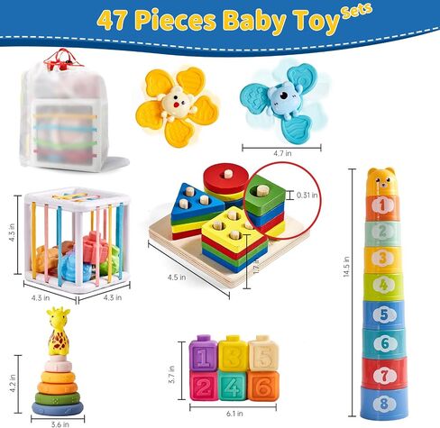 Montessori Baby Toys 6-12 Months, 6 in 1 Toy Set for 1+ Year Old,Birthday Gift for One Year Old Baby Boys Girls,Infant Blocks Sensory Learning Development Playpen Toys for Babies 6-9-12 Months in Saudi Arabia