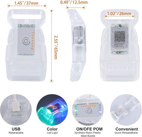 2Pcs 3/4in Light up Plastic Release Buckles LED Side Release Buckles Rechargeable Waterproof Glow Plastic Buckle Clip Replacement Dog Collar,Backpack Belt Sewing(Jelly white) in Kuwait