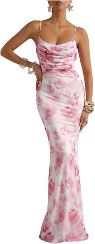 GORGLITTER Women's Floral Bodycon Maxi Dress Sleeveless Cowl Neck Fishtail Long Dresses Cocktail Wedding Guest Dresses in Saudi Arabia
