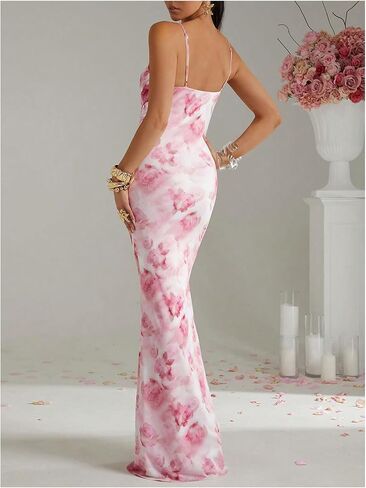 GORGLITTER Women's Floral Bodycon Maxi Dress Sleeveless Cowl Neck Fishtail Long Dresses Cocktail Wedding Guest Dresses in Saudi Arabia
