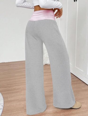 ZAFUL Casual Lounge Yoga Pants for Women Foldover Wide Leg Sweatpants Leggings Y2K Straight Leg Pants in Saudi Arabia