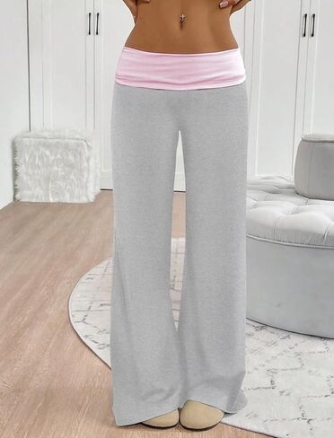 ZAFUL Casual Lounge Yoga Pants for Women Foldover Wide Leg Sweatpants Leggings Y2K Straight Leg Pants in Saudi Arabia