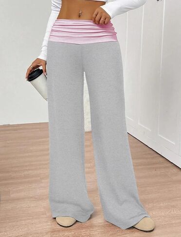 ZAFUL Casual Lounge Yoga Pants for Women Foldover Wide Leg Sweatpants Leggings Y2K Straight Leg Pants in Saudi Arabia
