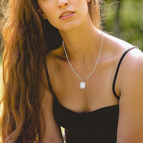 Mens Womens 925 Sterling Silver A-Z Initial Necklace, Cubic Zirconia Dog Tag Pendant Necklace for Men, 24" Rolo Chain Initial Jewelry in Kuwait