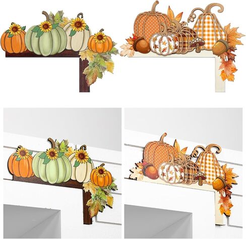 2 Pcs Fall Door Corner Decor Pumpkin Door Frame Autumn Decor Thanksgiving Topper Decorations Wooden Pumpkin Ornament for Window Home Office Corner Autumn Harvest Decoration Supplies in Saudi Arabia