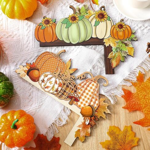2 Pcs Fall Door Corner Decor Pumpkin Door Frame Autumn Decor Thanksgiving Topper Decorations Wooden Pumpkin Ornament for Window Home Office Corner Autumn Harvest Decoration Supplies in Saudi Arabia