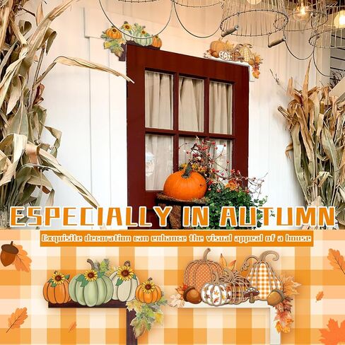 2 Pcs Fall Door Corner Decor Pumpkin Door Frame Autumn Decor Thanksgiving Topper Decorations Wooden Pumpkin Ornament for Window Home Office Corner Autumn Harvest Decoration Supplies in Saudi Arabia