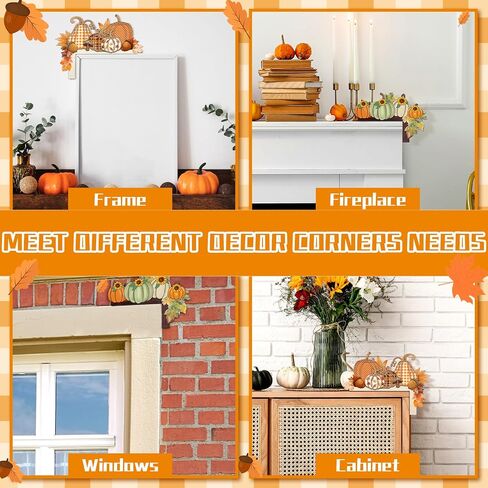 2 Pcs Fall Door Corner Decor Pumpkin Door Frame Autumn Decor Thanksgiving Topper Decorations Wooden Pumpkin Ornament for Window Home Office Corner Autumn Harvest Decoration Supplies in Saudi Arabia