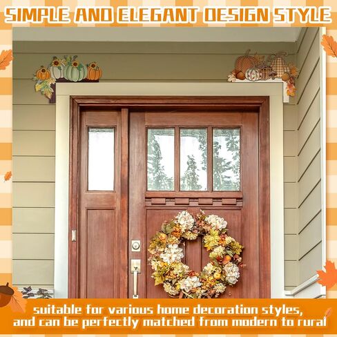 2 Pcs Fall Door Corner Decor Pumpkin Door Frame Autumn Decor Thanksgiving Topper Decorations Wooden Pumpkin Ornament for Window Home Office Corner Autumn Harvest Decoration Supplies in Saudi Arabia