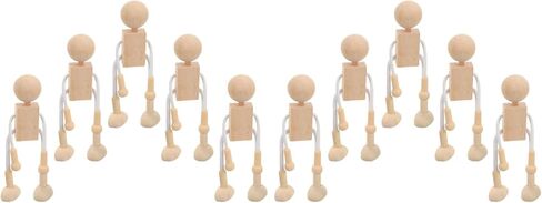 SEWACC 6pcs Wood Peg Dolls Unfinished Wooden Figures People Doll Robot Unfinished Bodies Figures for DIY Painting Craft Art Peg Game Party Decoration in Kuwait