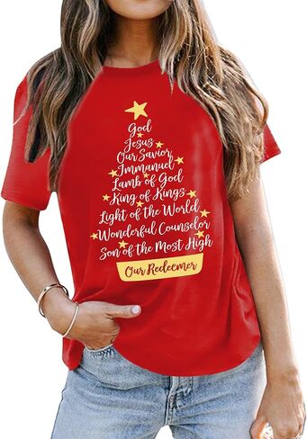 Christmas Shirt for Women Christian Christmas Shirts Religious Prints Tshirts Xmas Holiday Short Sleeve Tops in Saudi Arabia