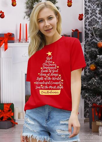 Christmas Shirt for Women Christian Christmas Shirts Religious Prints Tshirts Xmas Holiday Short Sleeve Tops in Saudi Arabia
