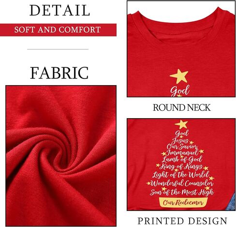 Christmas Shirt for Women Christian Christmas Shirts Religious Prints Tshirts Xmas Holiday Short Sleeve Tops in Saudi Arabia