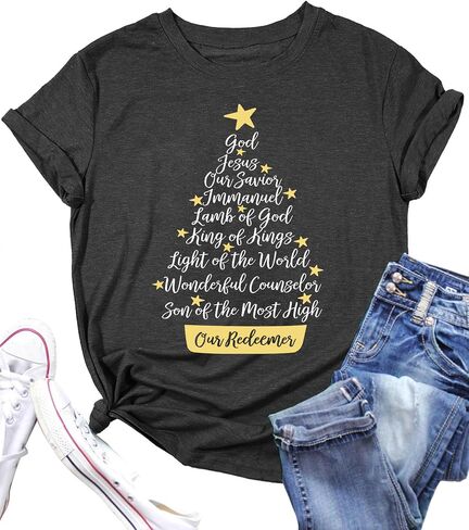 Christmas Shirt for Women Christian Christmas Shirts Religious Prints Tshirts Xmas Holiday Short Sleeve Tops in Saudi Arabia