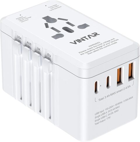 220V to 110V Voltage Converter US to Europe, VINTAR 2000W International Universal Travel Adapter for Hair Dryer with 2 USB A and 2 USB C, Step Down Power Converter Adapter Combo for US EU UK AUS in Kuwait