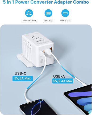 220V to 110V Voltage Converter US to Europe, VINTAR 2000W International Universal Travel Adapter for Hair Dryer with 2 USB A and 2 USB C, Step Down Power Converter Adapter Combo for US EU UK AUS in Kuwait