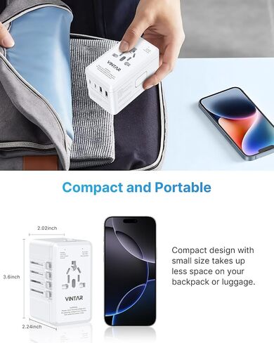 220V to 110V Voltage Converter US to Europe, VINTAR 2000W International Universal Travel Adapter for Hair Dryer with 2 USB A and 2 USB C, Step Down Power Converter Adapter Combo for US EU UK AUS in Kuwait